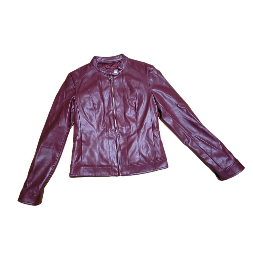 Cole Haan Faux Leather Moto Jacket Size XS Women's Full Zip
